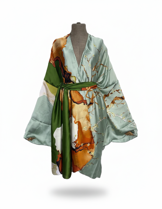 The Willow Blossom Luxury Silk Kimono Robe