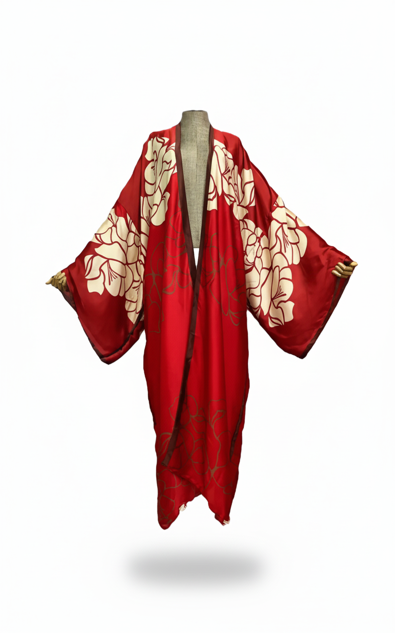 The Crimson Bloom Luxury Kimono Robe