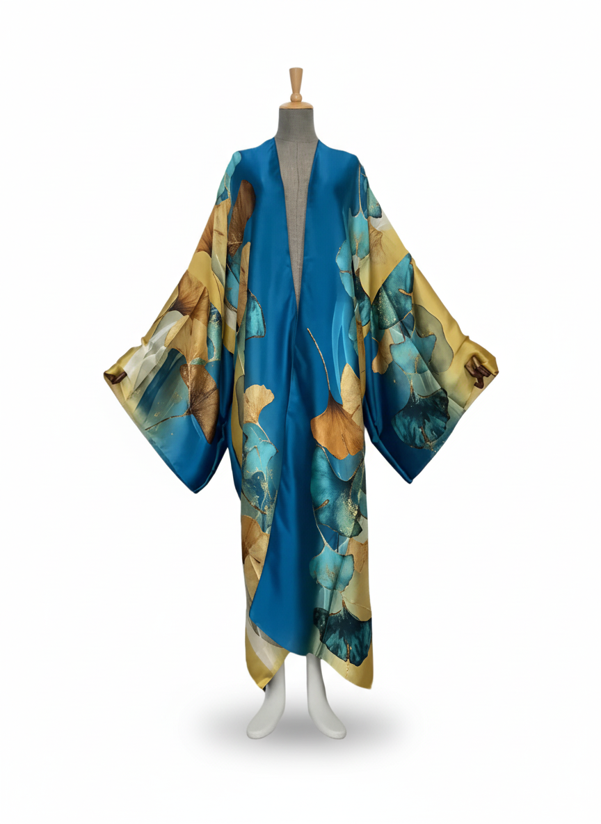The Azure Ginkgo Luxury Kimono Robe